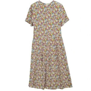 Vtg Talbots Womens 6 Floral Dress Short Sleeve Midi Chiffon 23PT